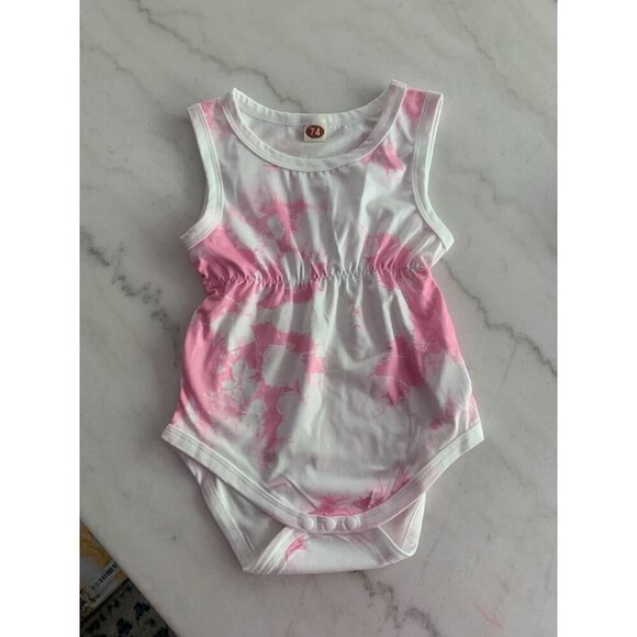 Baby Girls Tie-Dye Sleeveless Romper With Matching Headband Navy & White Size 74 - Picture 4 of 5